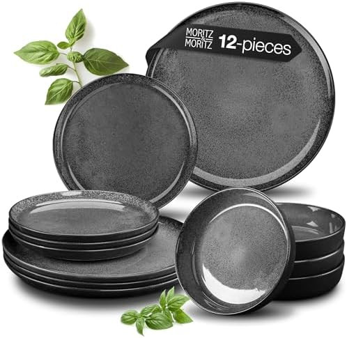 VIDA 12-Piece Porcelain Dinnerware Plate Set for 4 | Includes 4 Dinner Plates, 4 Dessert Plates, ... | Amazon (US)