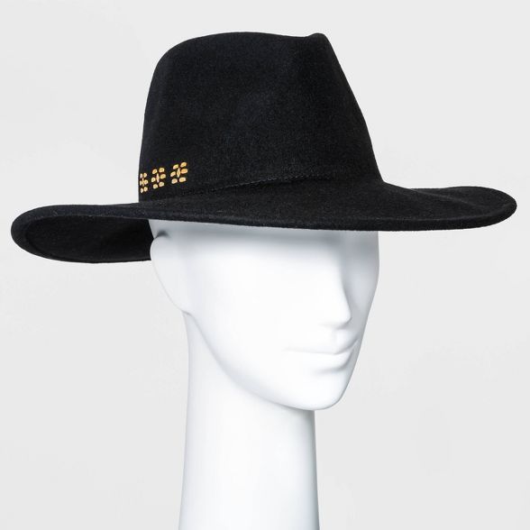 Women&#39;s Wide Brim Embellished Felt Fedora Hat - Universal Thread&#8482; Black | Target