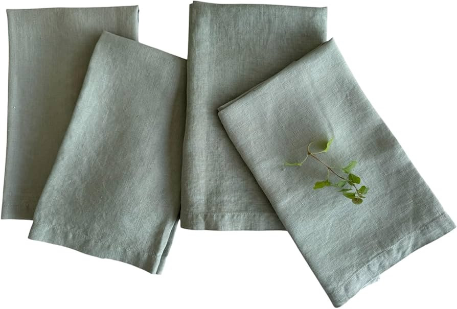 Linen Napkins – 100% French Flax – Stonewashed Pure Linen Cloth Napkins – Mitered Corners ... | Amazon (US)