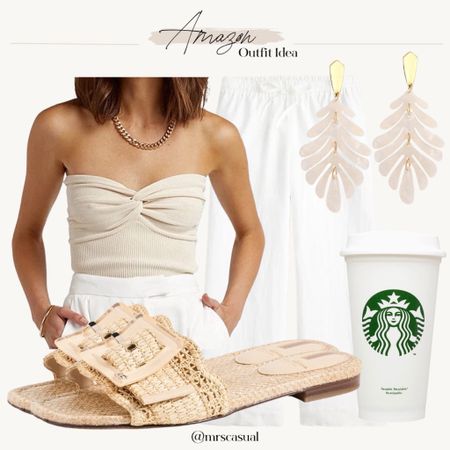 Amazon strapless top outfit idea for summer. Linen pants 

#LTKFindsUnder50 #LTKOver40 #LTKShoeCrush