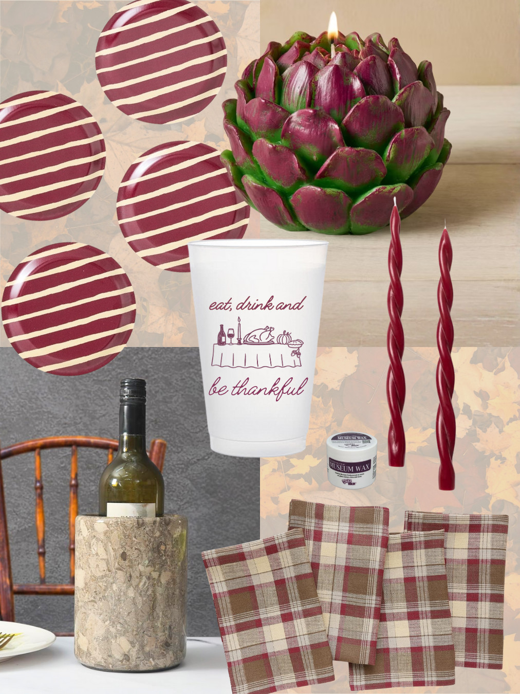 Gifts to give when you gather — except for the artichoke candle, that’s yours to keep. Cups by me via @BellsOnDesigns
 