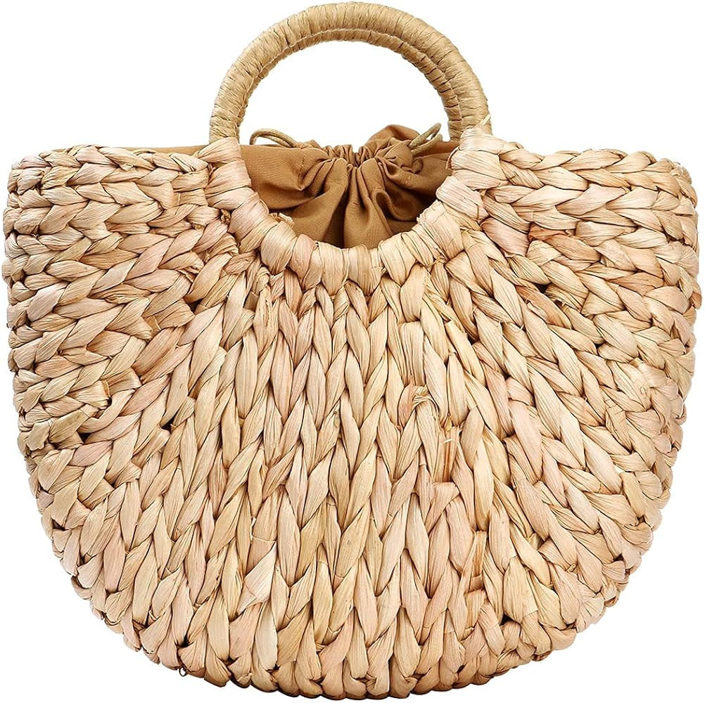 Women Straw Bag, Hand-woven Rattan Tote Clutch Handle Bag Retro Summer Beach Tote Bags Wicker Bag... | Amazon (US)