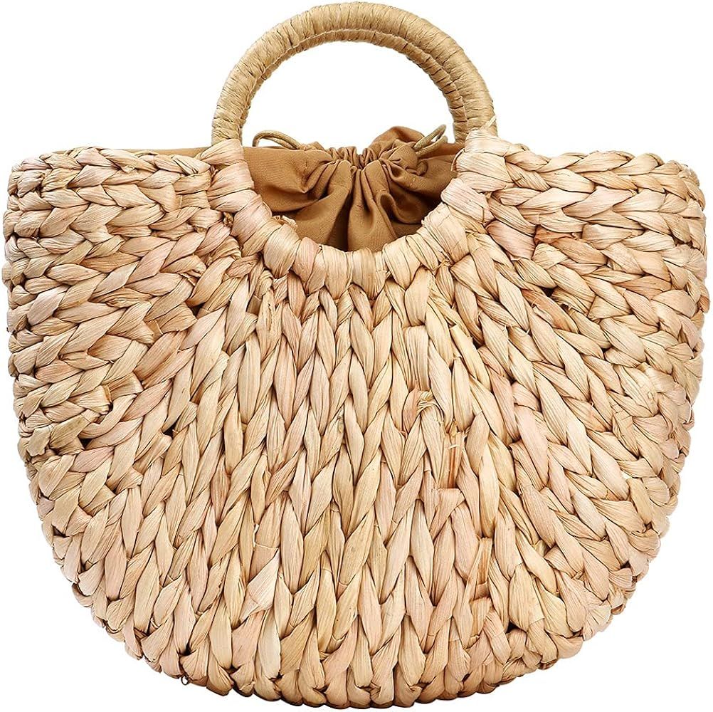 Women Straw Bag, Hand-woven Rattan Tote Clutch Handle Bag Retro Summer Beach Tote Bags Wicker Bag... | Amazon (US)