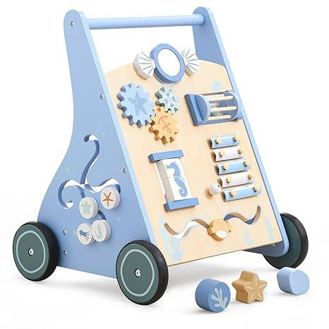 Beright Wooden Baby Walker Push and Pull Learning Activity Walker with Wheels Montessori Walker T... | Amazon (US)