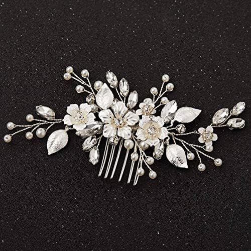 SWEETV Handmade Silver Bridal Hair Comb Clip for Wedding Hair Accessories for Brides,Wedding Hair Pi | Amazon (US)