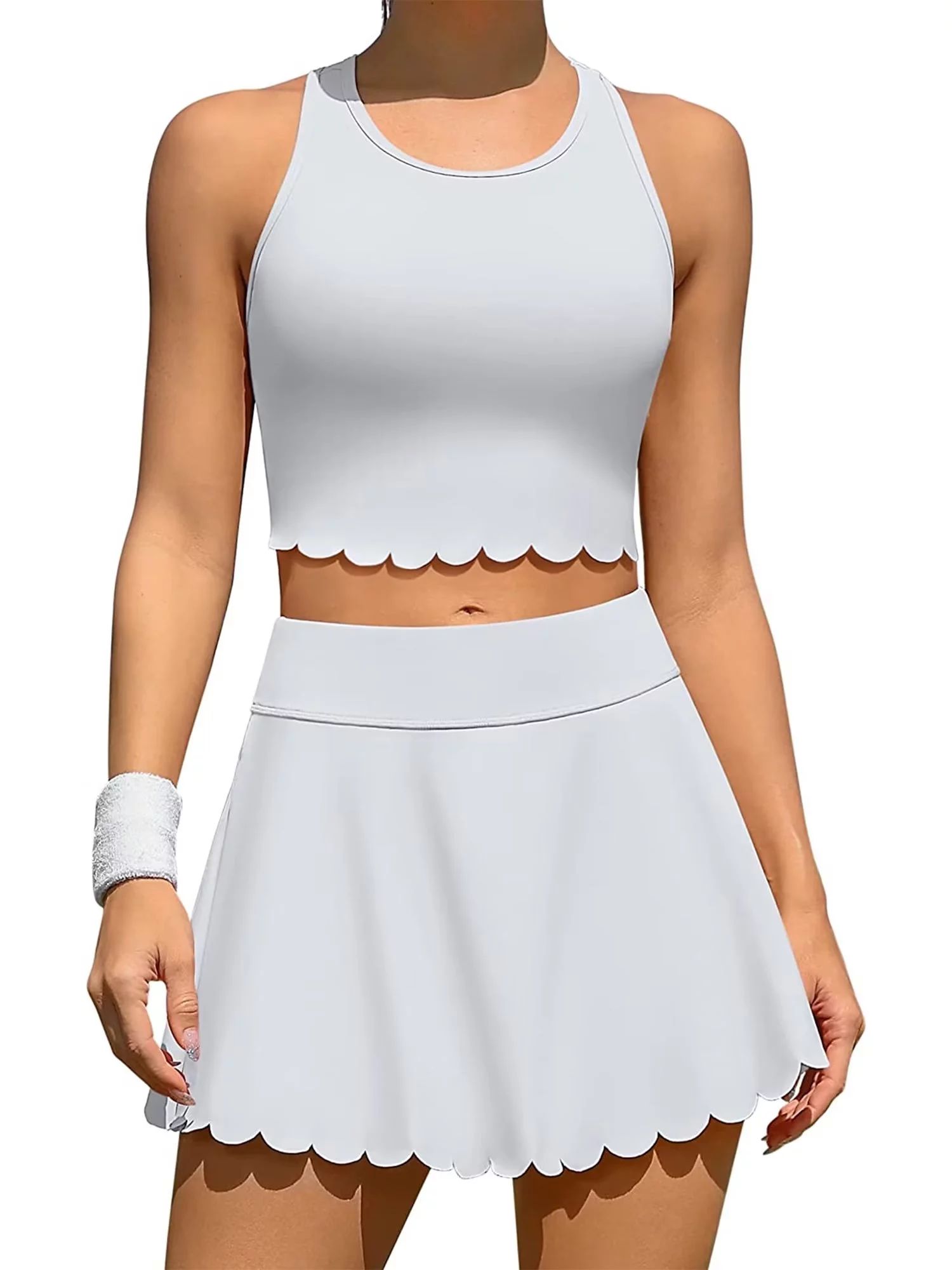 Womens 2 Piece Tennis Skirts Sets Athletic Dress with Bulit-in Shorts and Pockets | Walmart (US)