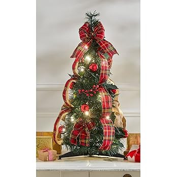 BrylaneHome Fully Decorated Pre-Lit 2' Pop-Up Tabletop Christmas Tree, Plaid Multicolored | Amazon (US)