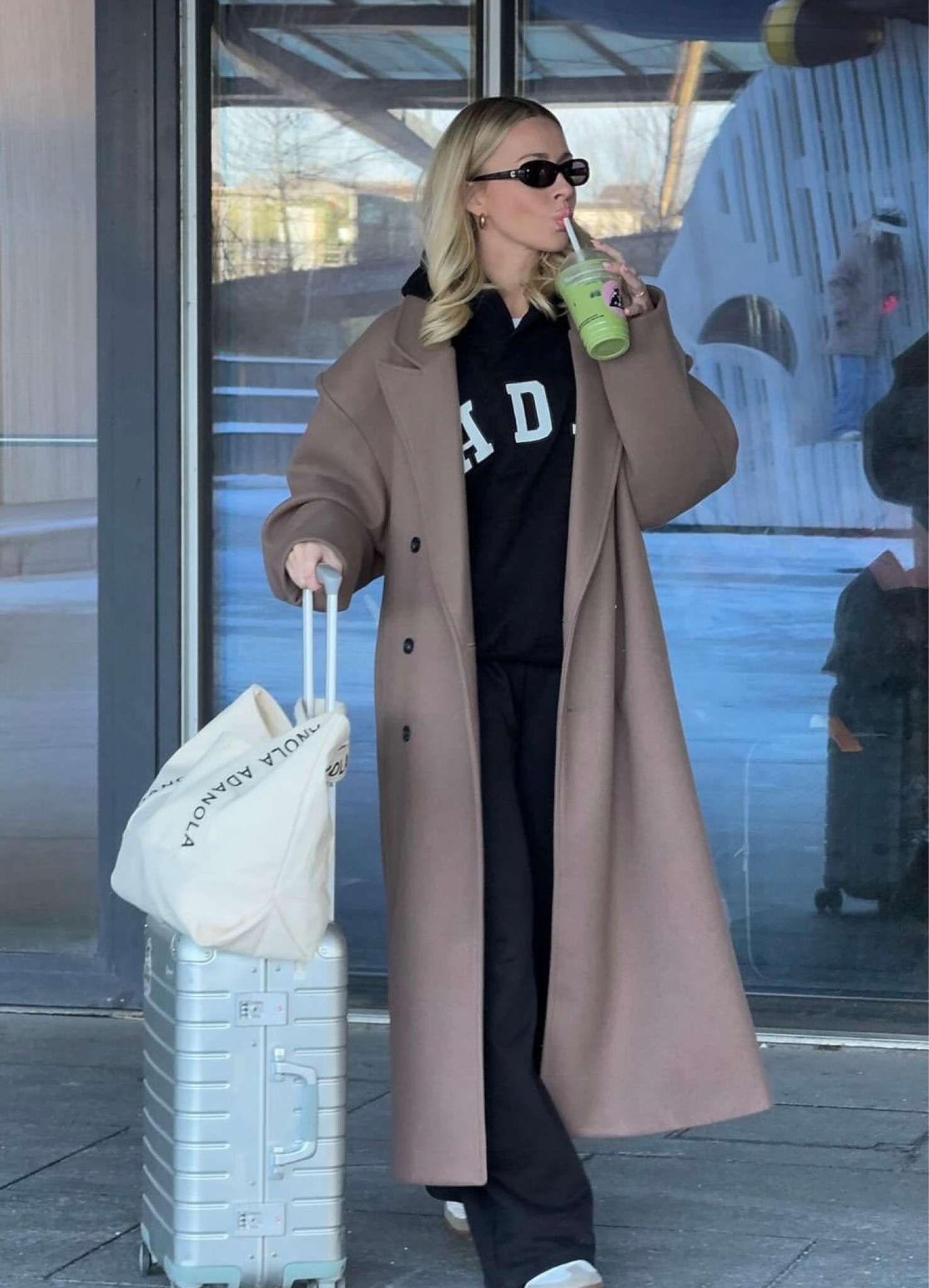 Comfiest airport fit 
Adanola hoodie, adanola yoga pants, taupe wool coat, adidas sambas, adanola bag (out of stock 🥲) 

#LTKU #LTKSeasonal #LTKstyletip