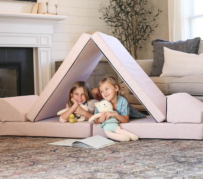 Foamnasium x PBK Blocksy Heathered Basketweave Kids Couch | Pottery Barn Kids