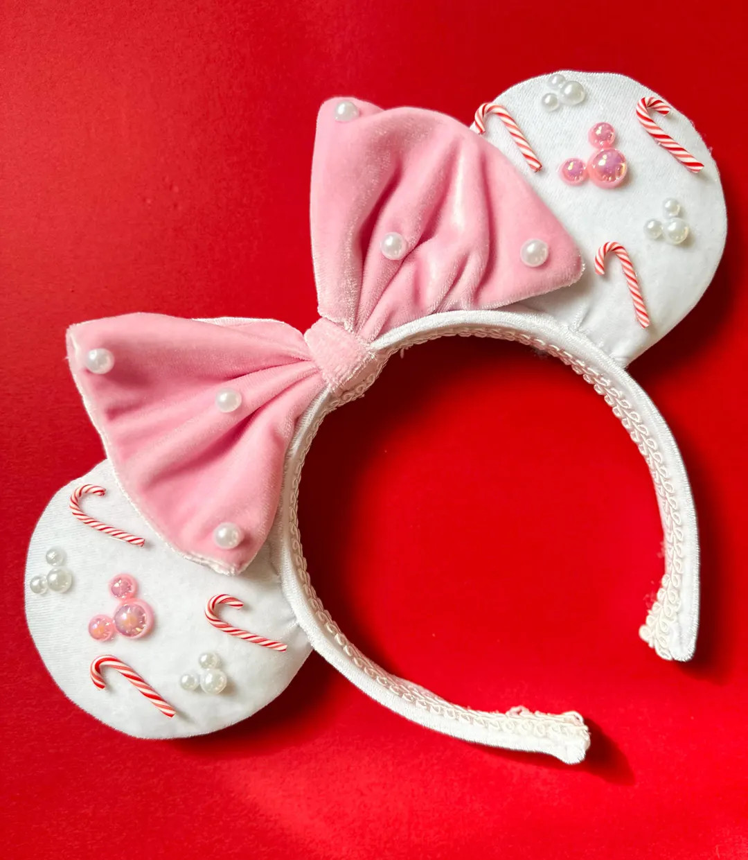 Pink and White Christmas Minnie Ears | Etsy (US)