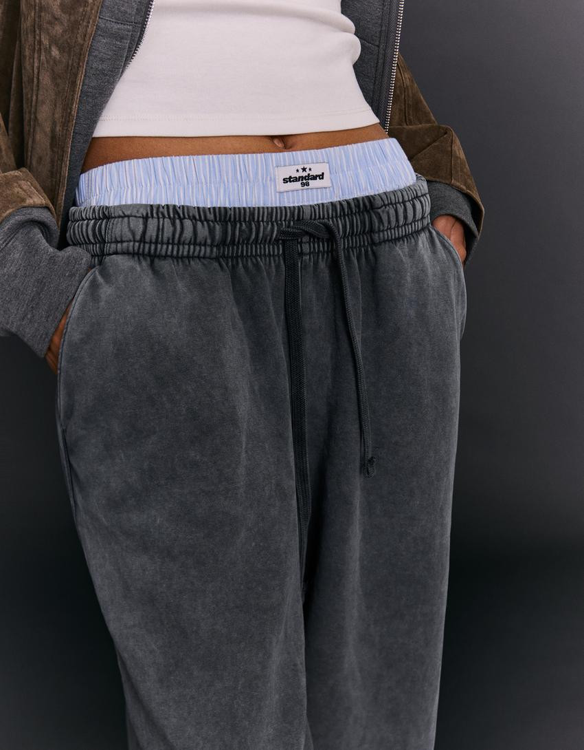 Barrel plush trousers with stoppers - Trousers - Women | Bershka UK