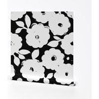 Floral Wallpaper - Painted Flowers By Ottomanbrim Black White Jumbo Modern Bold Removable Self Adhesive Roll By Spoonflower | Etsy (US)