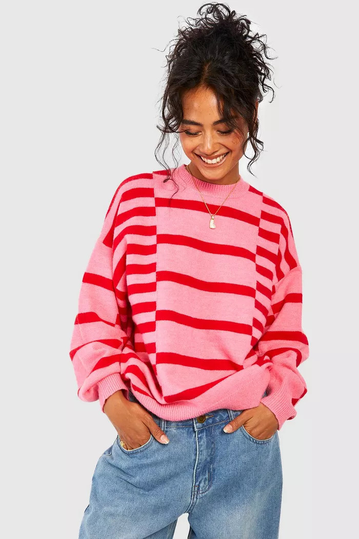 Mixed Stripe Oversized Sweater | boohoo (US & Canada)