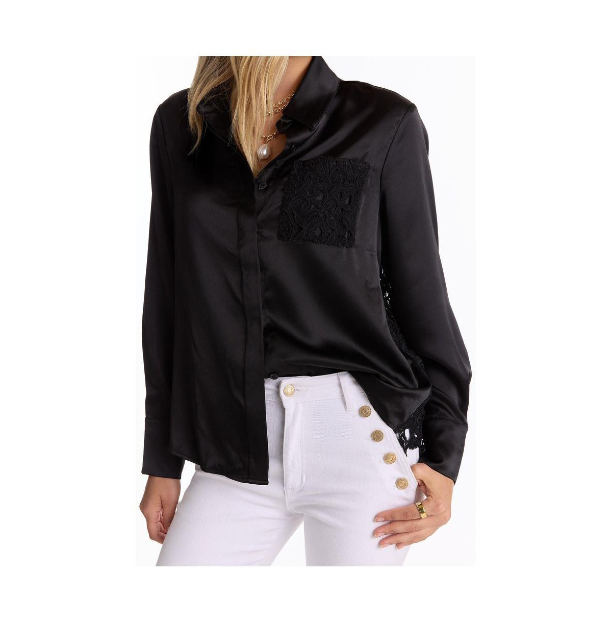 The Noli Shop Women's Amelia Silky Lace Blouse - Butter Yellow - Black | Macy's