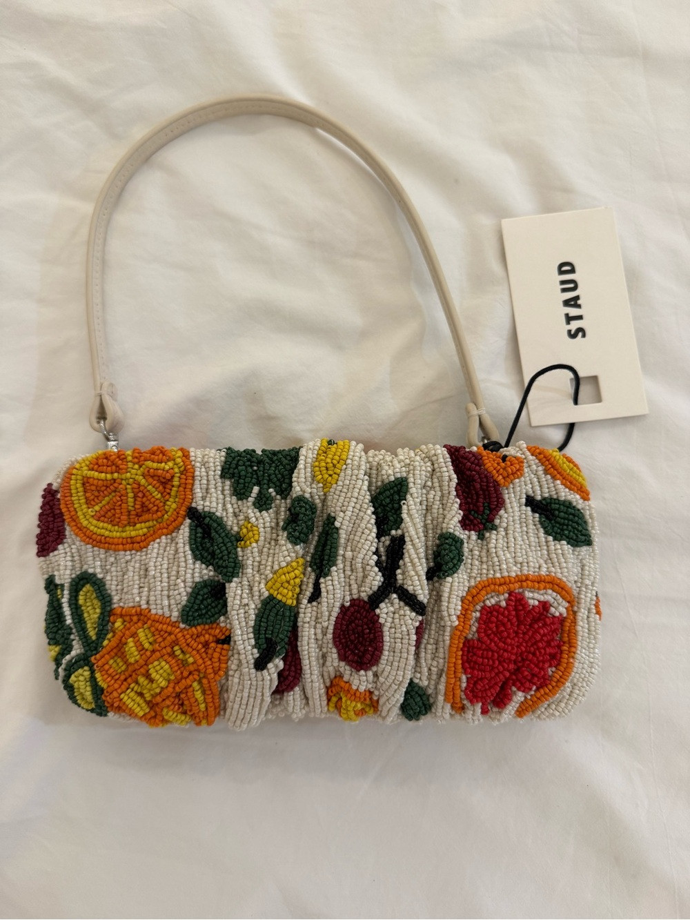 STAUD NWT White Beaded Fruit Bag | Poshmark