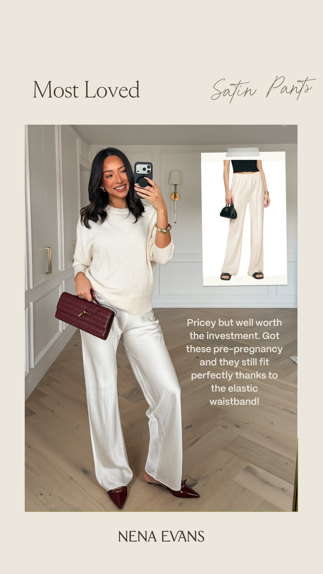 The best satin pants! Pricey but well worth the investment and comes in so many other colors! 🤍 Wearing size S white tee, size M cream sweater and size S satin pull on pants Thanksgiving outfit Hosting outfit Fall outfit Fall fashion Winter whites

#LTKootd #LTKBump #LTKHoliday