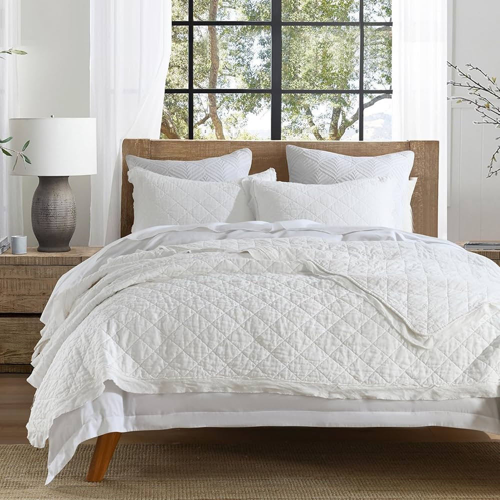 HORIMOTE HOME 100% Linen Front/100% Cotton Back Quilt Set King Size, White Pre-Washed Flaxen Beds... | Amazon (US)