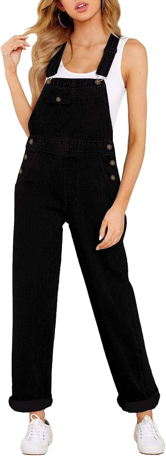 Vetinee Womens Overalls Denim Stretch Straight Leg Jeans Overall Regular Fit Bib Jean Jumpsuits C... | Amazon (US)
