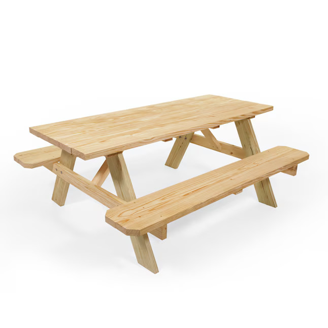 Style Selections 72-in Brown Southern Yellow Pine Rectangle Picnic Table | Lowe's