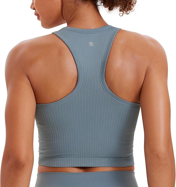 CRZ YOGA Seamless Ribbed High Neck Crop Tank Tops for Women - Longline Racerback Padded Sports Br... | Amazon (US)