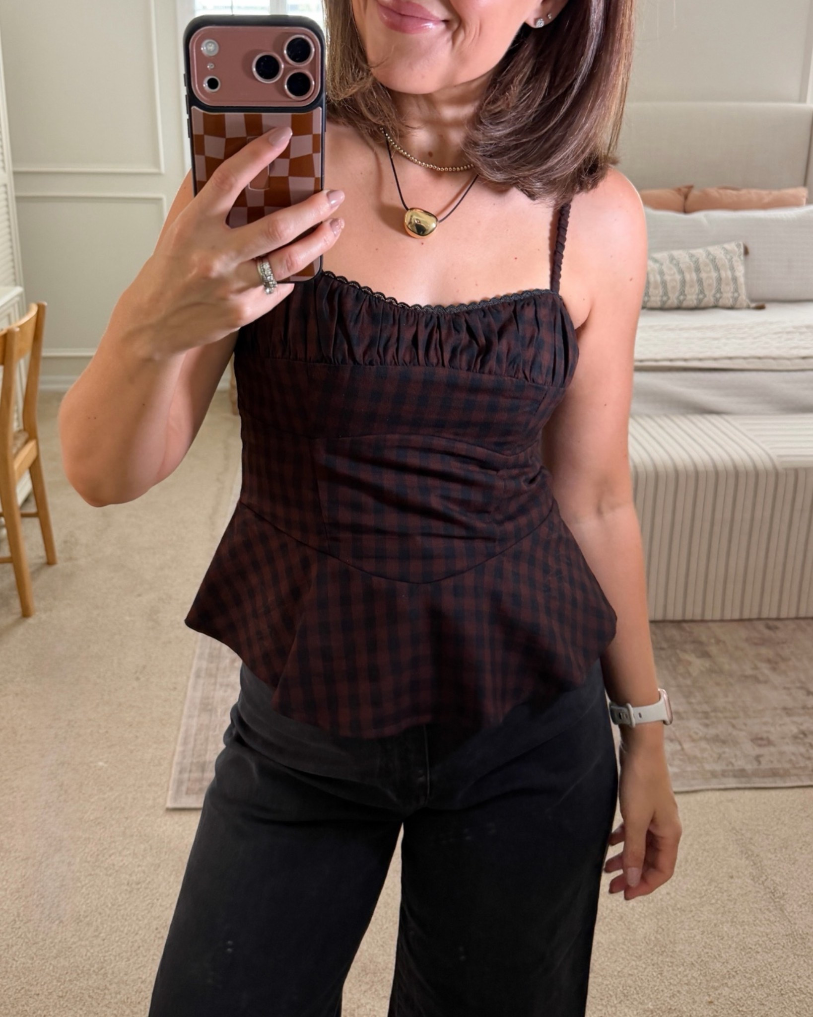 Target Women's Corset Trim Tank Top - A New Day Black/Brown Check. Love this top for transitioning into fall!

#LTKSeasonal #LTKootd #LTKgrwm