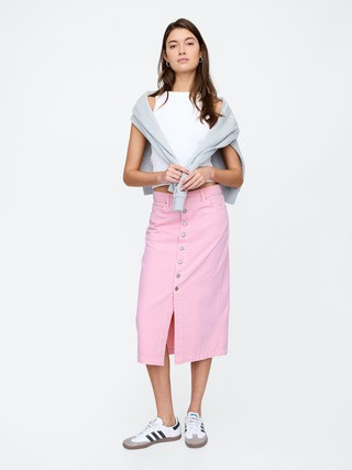SuperSoft Denim Button-Front Midi Skirt | Gap Factory