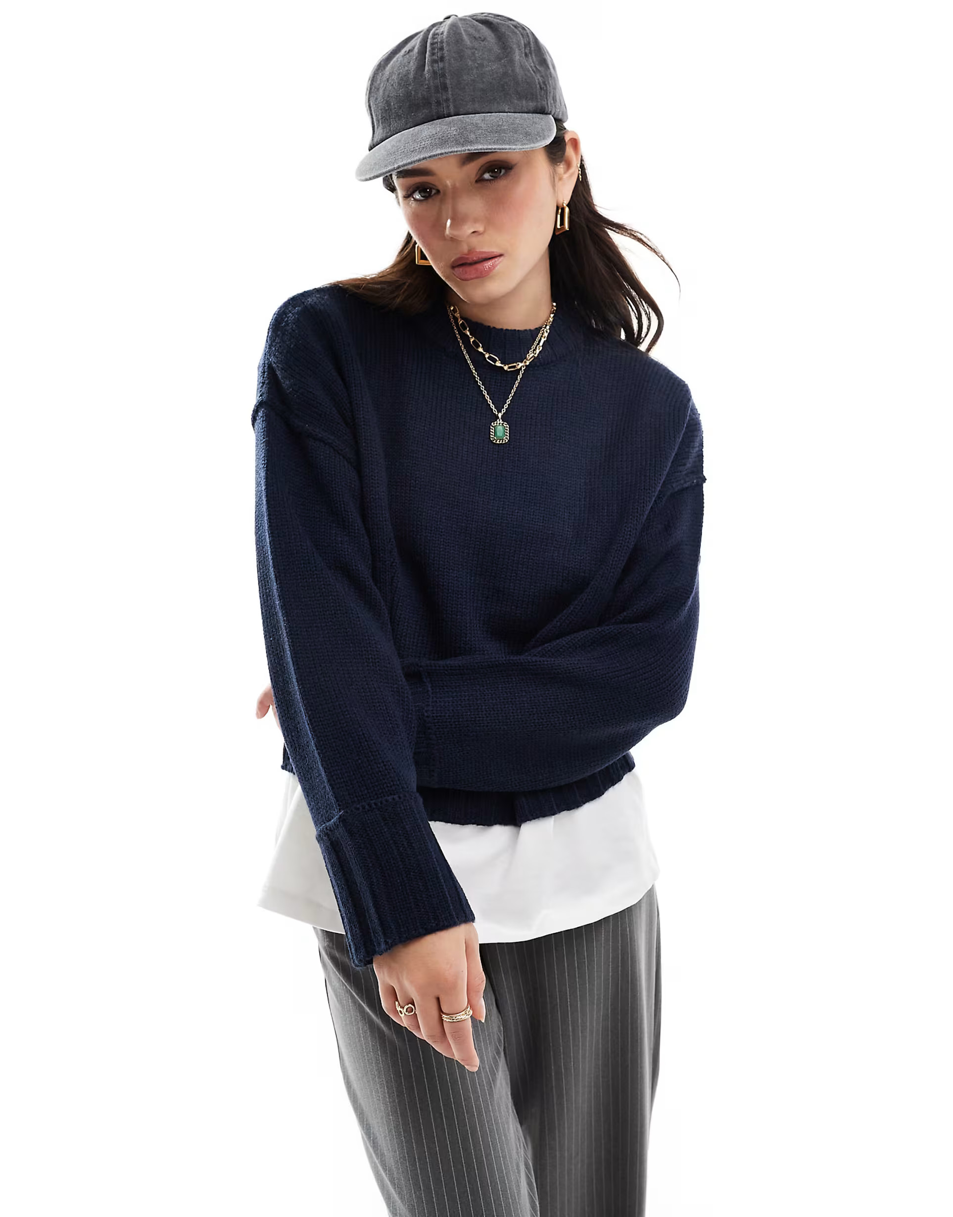 ASOS DESIGN clean crew neck jumper in navy | ASOS (Global)