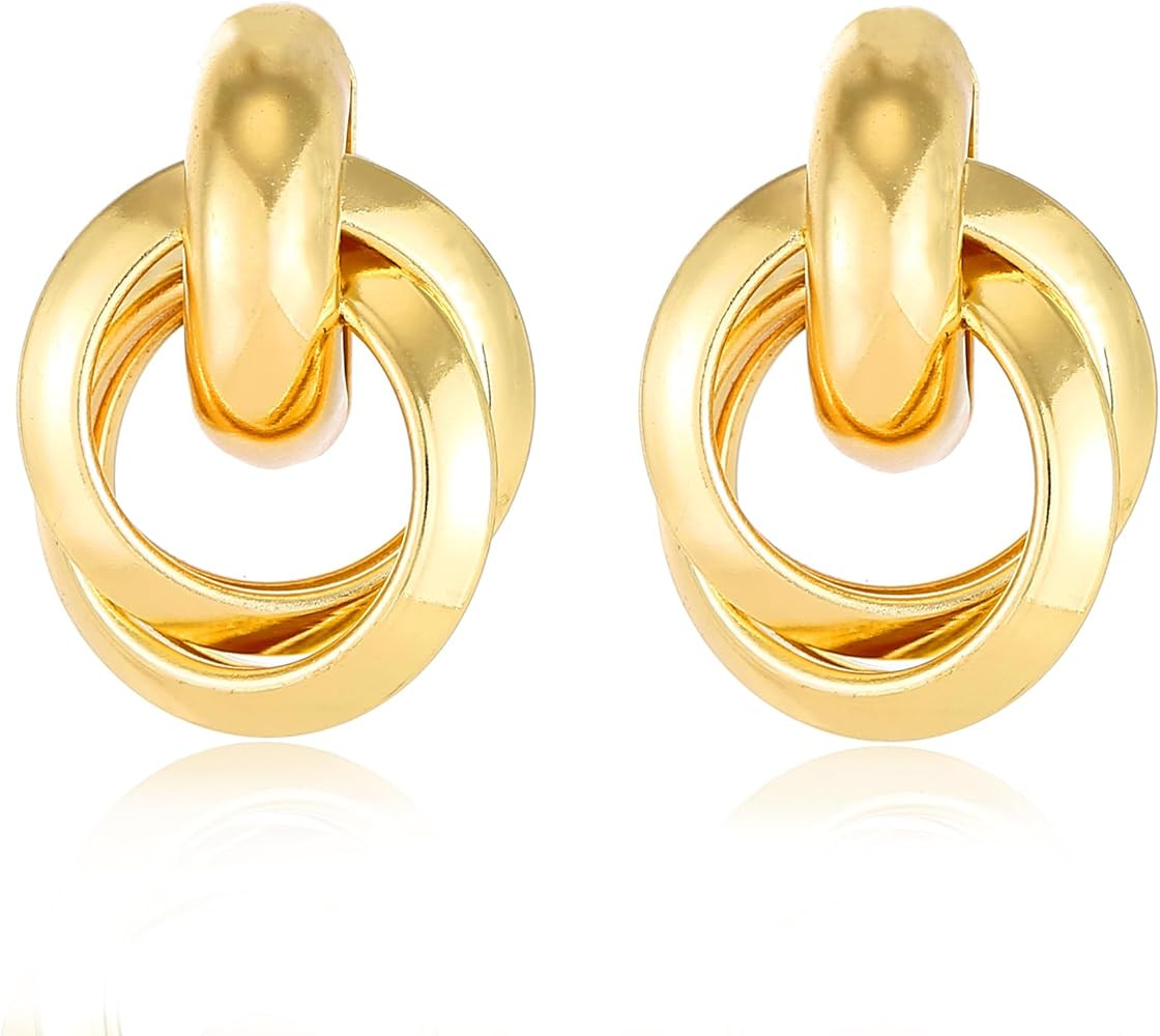 Chunky Gold Knot Heart Earrings for Women Colored Drop Dangle Statement Earrings Trendy Link Earr... | Amazon (US)