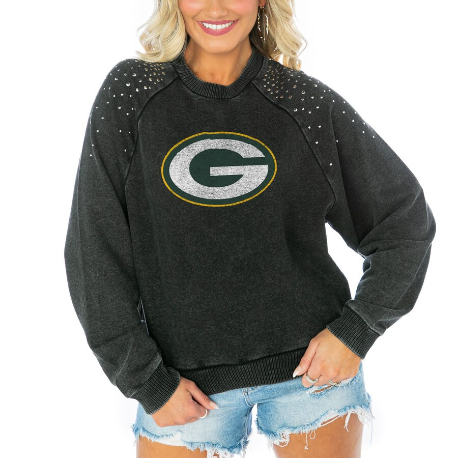 Gameday Couture Green Bay Packers Women's French Terry Studded Cropped Pullover Sweatshirt - Char... | Fanatics
