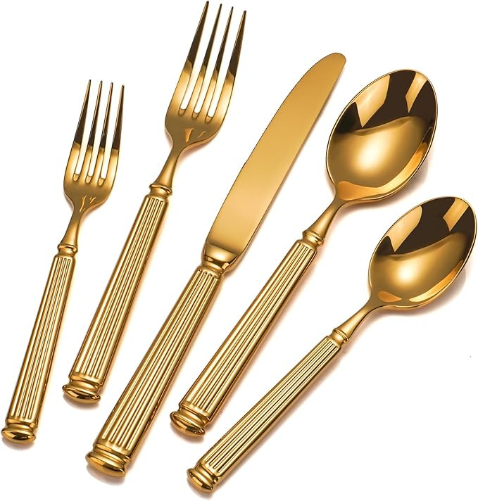20-Piece Heavy Duty Gold Silverware Set for 4, 18/10 Stainless Steel Flatware Gold, Extra Thick H... | Amazon (US)