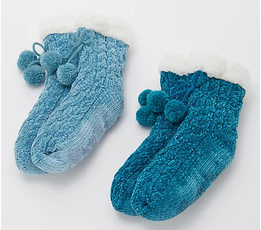 MUK LUKS Chenille Shea Butter Cabin Socks Set of Two - QVC.com | QVC