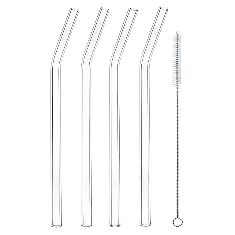 Better Homes and Gardens Clear Borosilicate Glass Straws 4 Pack with Cleaning Brush - Walmart.com | Walmart (US)