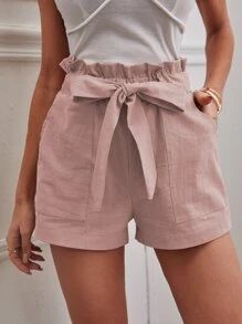 Solid Paper Bag Waist Belted Shorts SKU: sw2107063595551752(1000+ Reviews)$9.00$10.00-10%AddThis ... | SHEIN