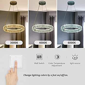 yomay Modern Crystal Chandelier LED Ring Pendant Light 20 Round Crystal Chandeliers for Living Ro... | Amazon (US)