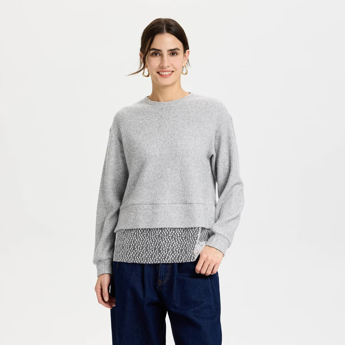 Women's Lace Hem Pullover Sweatshirt - Universal Thread™ Light Gray | Target