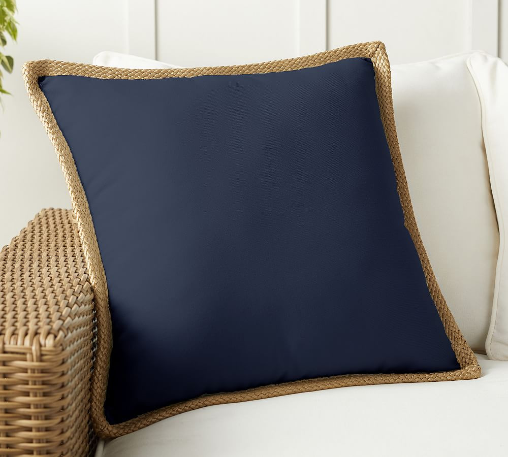 Faux Natural Fiber Trim Outdoor Pillow | Pottery Barn (US)
