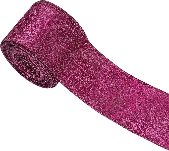 Hot Pink Metallic Glitter Wired Ribbon Decorations for Christmas Tree, Xmas Hot Pink Ribbons for ... | Amazon (US)