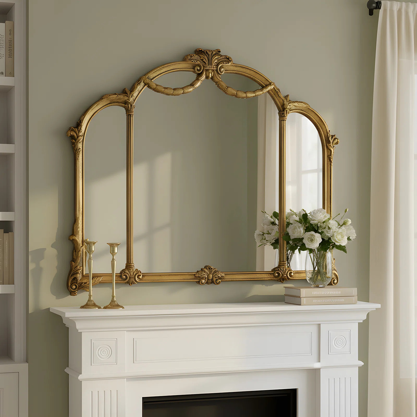 Arch Antique Ornate Wall Mirror with Baroque Metal Frame,Vintage Mirror for Fireplace or Entryway... | Wayfair North America