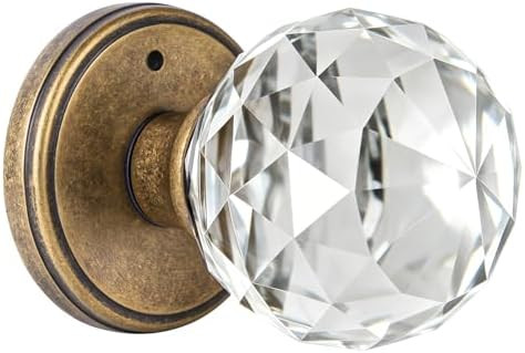 Antique Brass Vintage Glass Door Knobs Interior with Lock, Crystal Privacy Round Door Knobs for B... | Amazon (US)