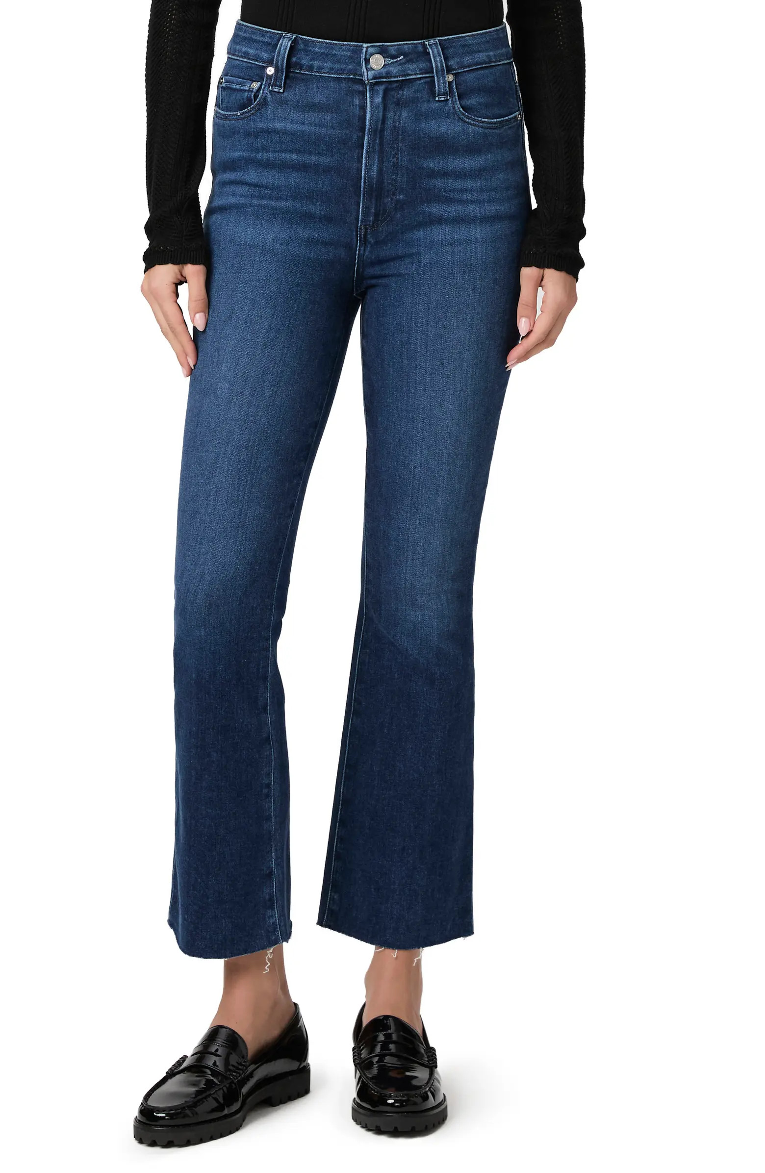 PAIGE Claudine Raw Hem High Waist Ankle Flare Jeans | Nordstrom | Nordstrom