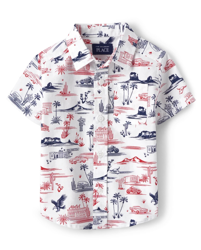 Baby And Toddler Boys Print Poplin Button Up Shirt - white | The Children's Place