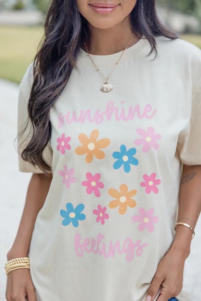 Sunshine Feelings Ivory Oversized Graphic Tee SALE | Pink Lily