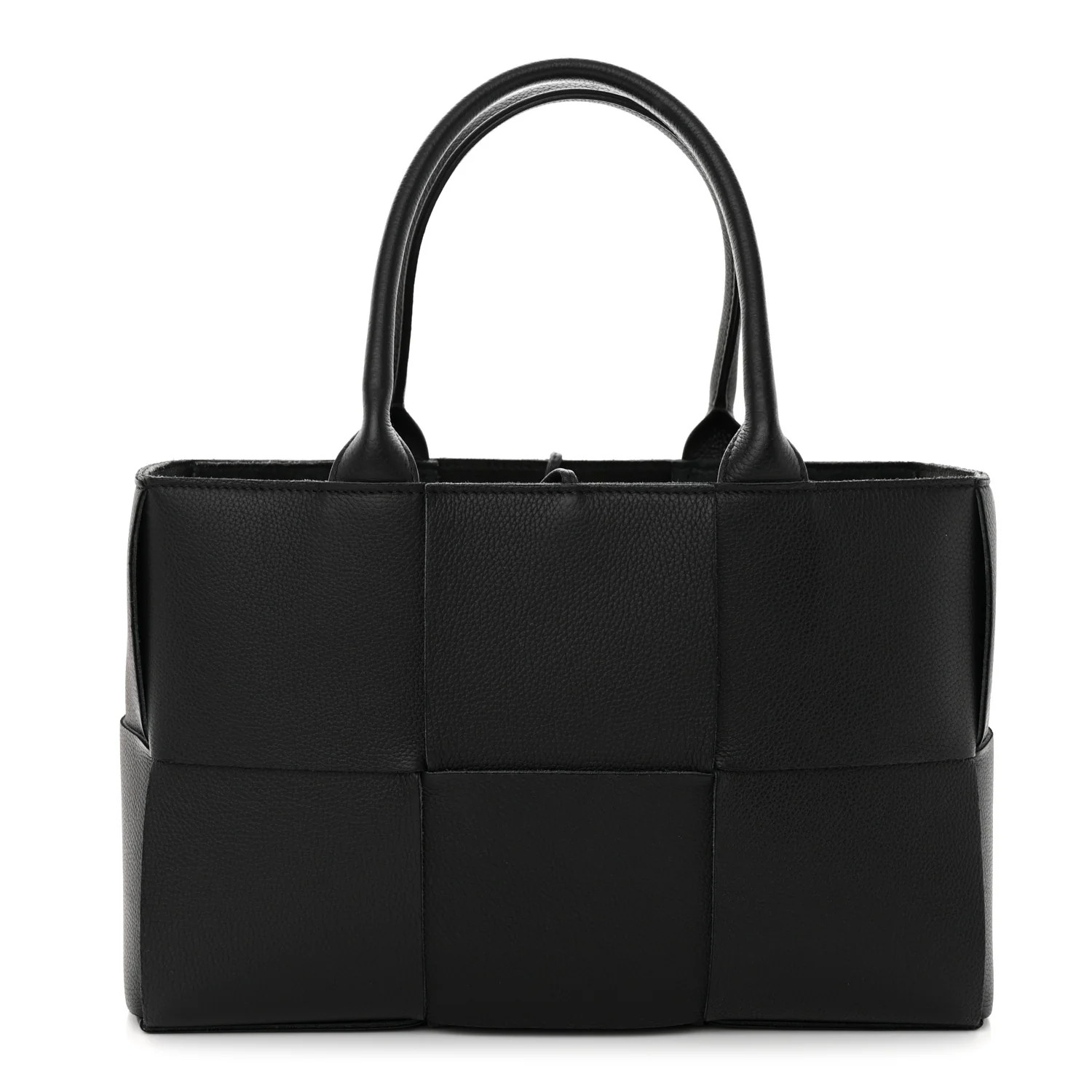 BOTTEGA VENETA Grained Calfskin Intrecciato Small Arco Tote Black | FASHIONPHILE (US)