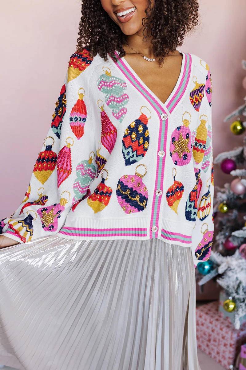 Queen Of Sparkles Ornament Cardigan - Beige | The Impeccable Pig