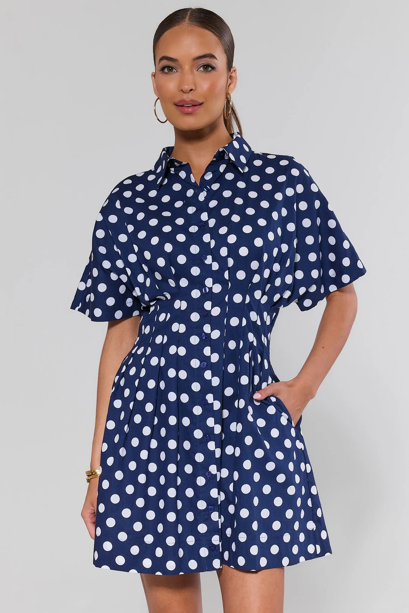Addison Navy Polka Dot Short Dress | Avara