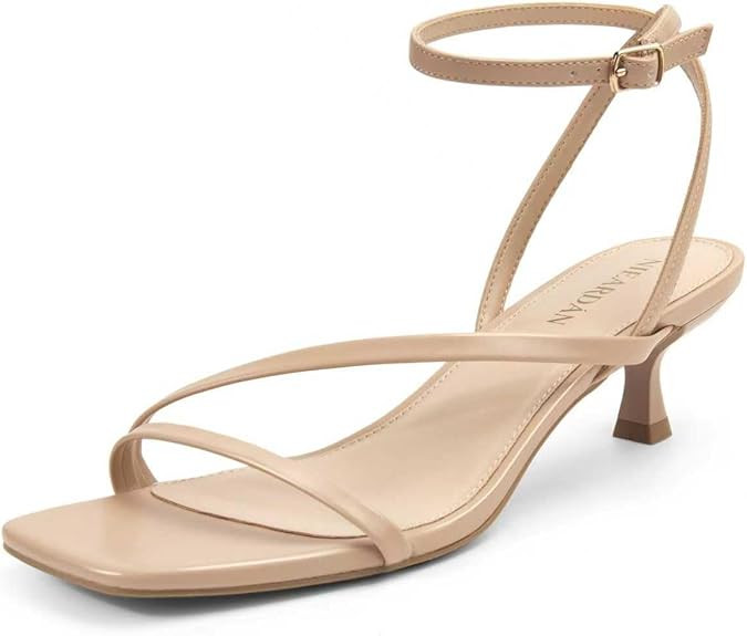 Women's Kitten Heel Sandals Square Open Toe Heels Ankle Buckle Heel Dress Sandals Dress Sandals f... | Amazon (US)