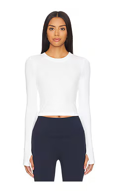 Splits59 Louise Rib Long Sleeve Crop Top in White from Revolve.com | Revolve Clothing (Global)