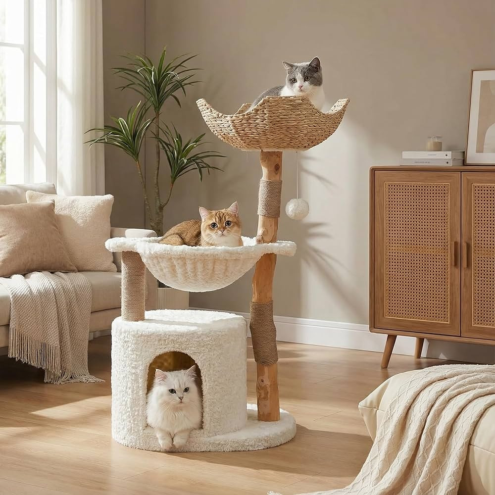 Modern Cat Tree for Large Cats, Wood Cat Tower for Indoor Cats, Real Branch Luxury Cat Furniture ... | Amazon (US)