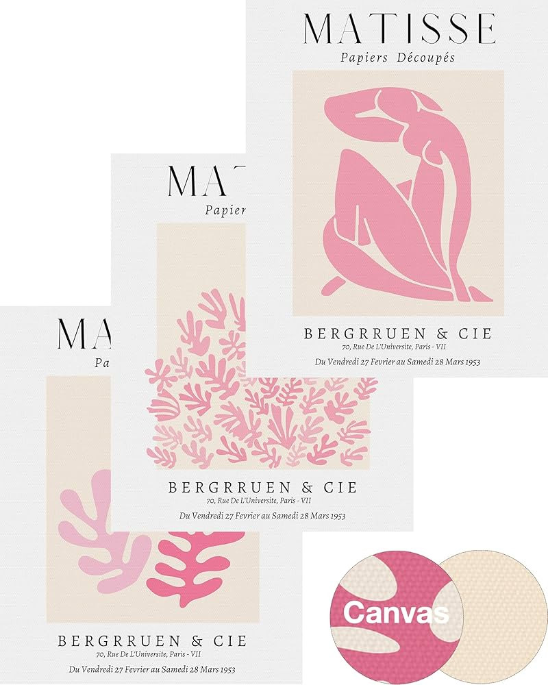 Matisse Wall Art Decor Set of 3,Abstract Matisse Wall Art Exhibition Posters,Unframed sage Pink w... | Amazon (US)
