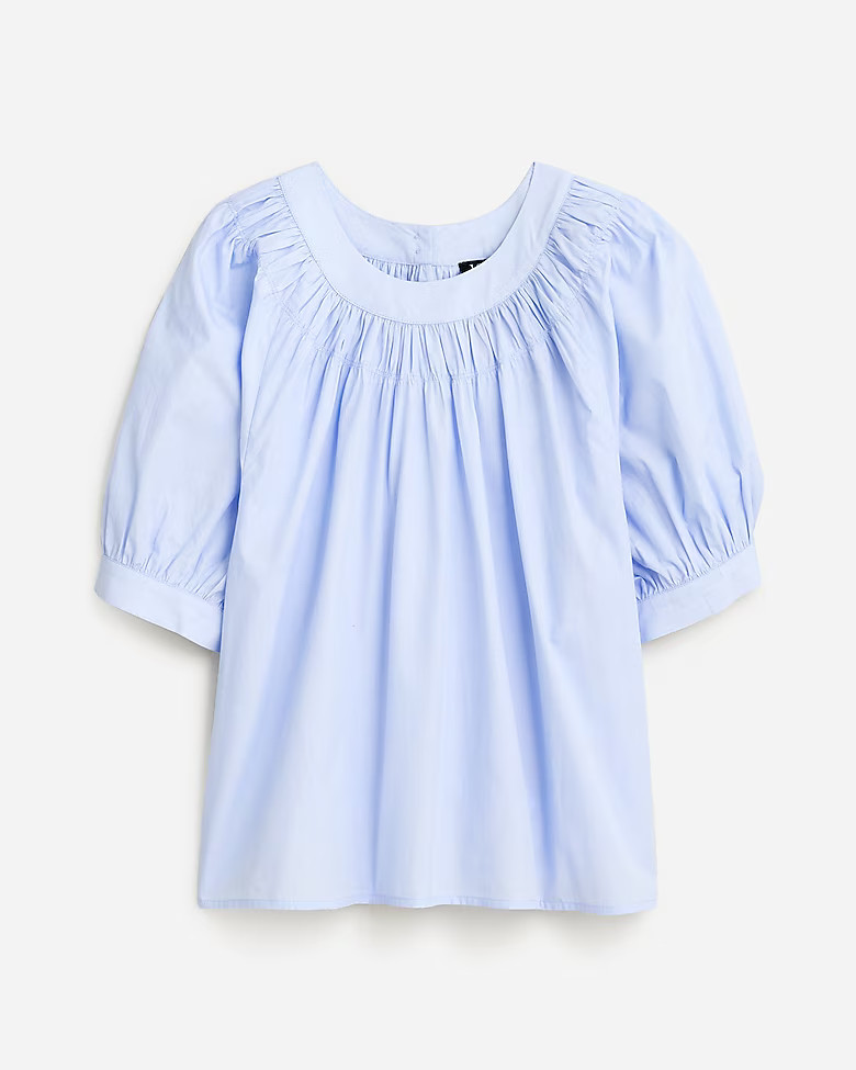 Smock-neck puff-sleeve top in cotton poplin | J. Crew US